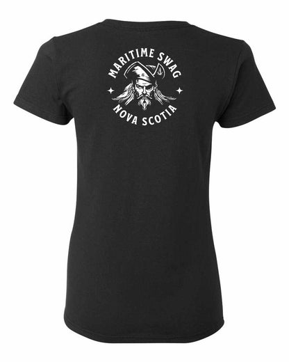 Maritime Swag Nova Scotia Pirate Left Chest and Back womens-tee