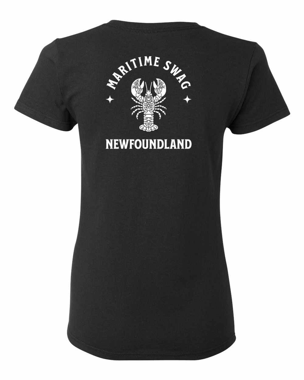 Maritime Swag NFLD Mandala white Lobster Left Chest and Back Women's Tee