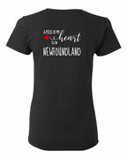 A piece of My heart in NFLD (Red Heart) Left Chest and Back Women's Tee