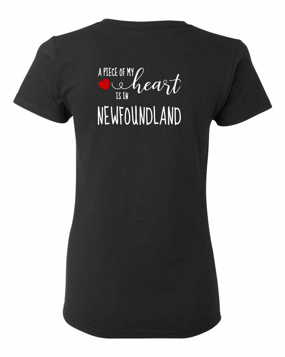 A piece of My heart in Newfoundland (Red Heart) Left Chest and Back Women's Tee
