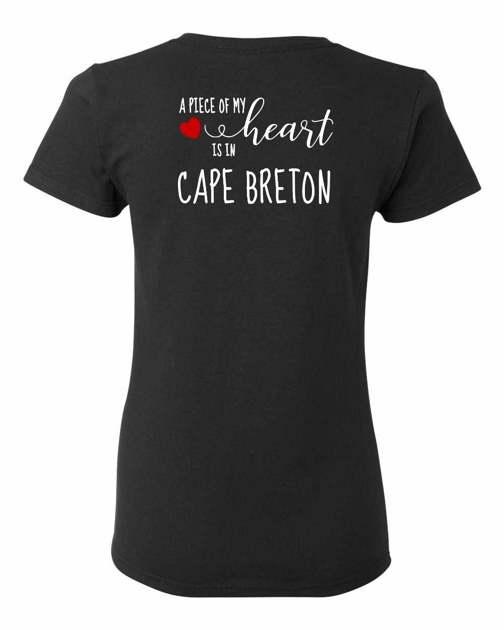 A piece of My heart in Cape Breton (Red Heart) Left Chest and Back Women's Tee
