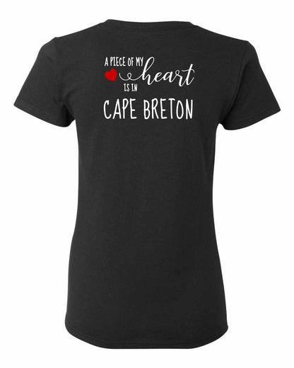 A piece of My heart in Cape Breton (Red Heart) Left Chest and Back Women's Tee