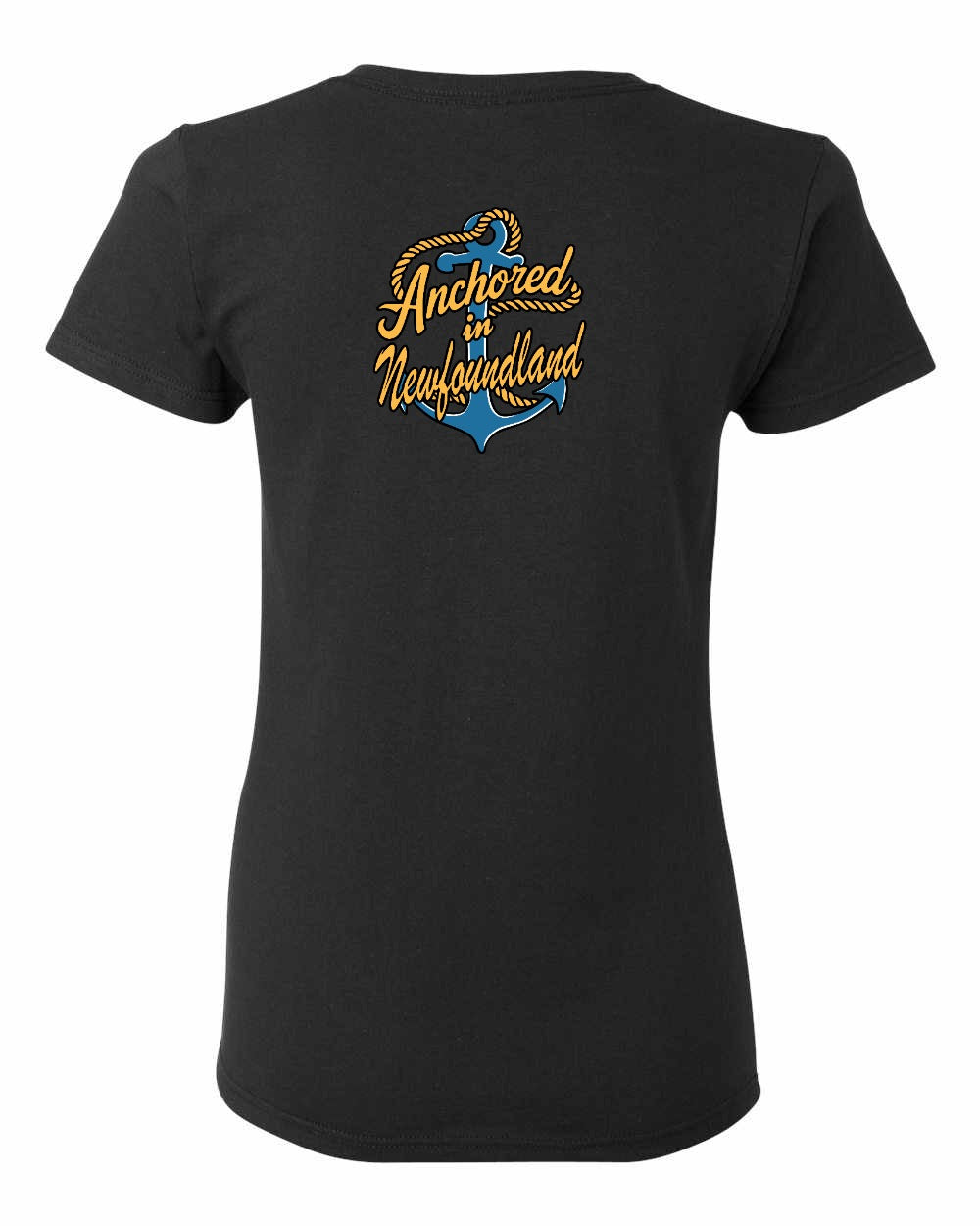 Anchored in NFLD (New Design) Left Chest and Back Women's Tee