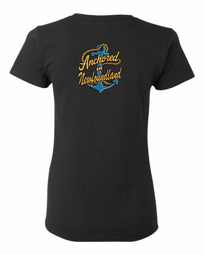 Anchored in Newfoundland (New Design) Left Chest and Back Women's Tee