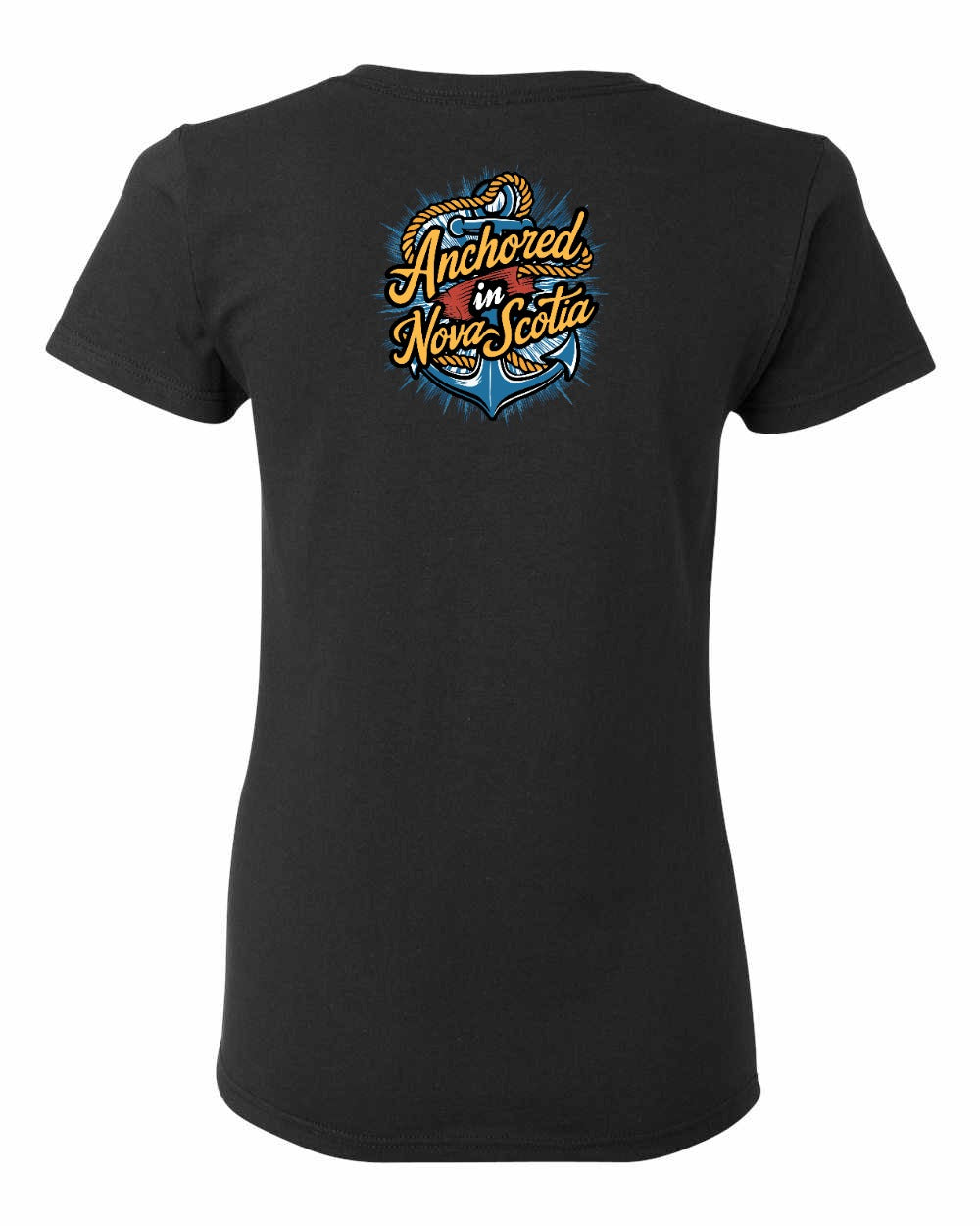 Anchored In Nova Scotia (Old Design) Left Chest and Back womens-tee