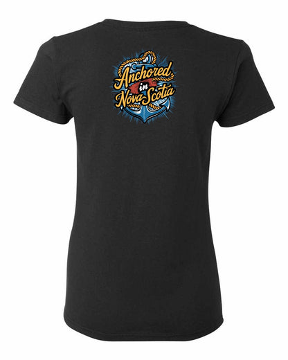 Anchored In Nova Scotia (Old Design) Left Chest and Back womens-tee