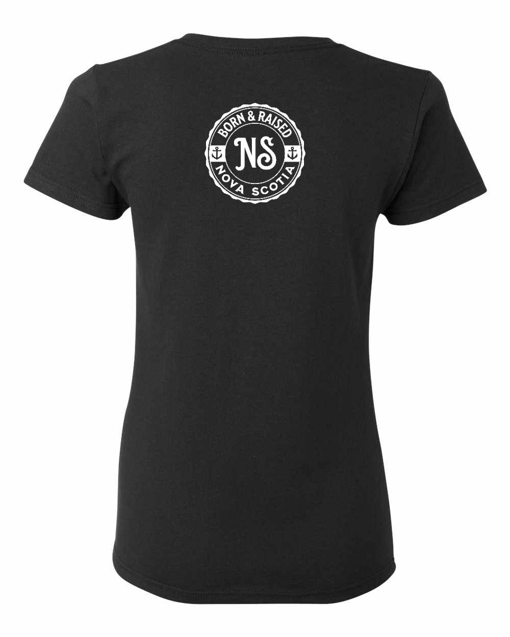 Born & Raised Nova Scotia Left Chest and Back womens-tee