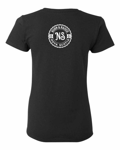 Born & Raised Nova Scotia Left Chest and Back womens-tee
