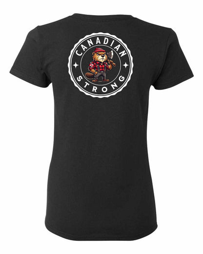Canadian Strong Beaver Left Chest and Back Women's Tee