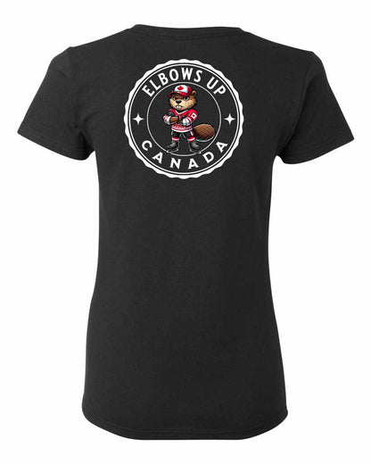 Elbows Up Beaver Left Chest and Back Women's Tee