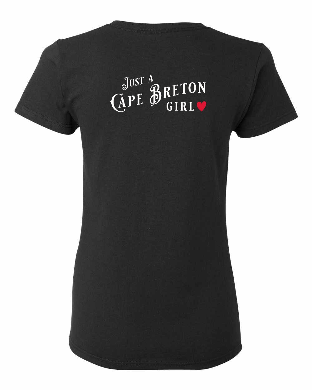 Just a Cape Breton Girl Red Heart Left Chest and Back Women's Tee