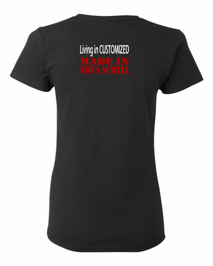 Living in Custom Made in Nova Scotia Left Chest and Back womens-tee