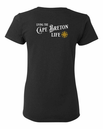 Living the Cape Breton Life yellow Left Chest and Back Women's Tee