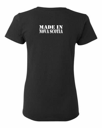 Made In Nova Scotia ( White Lettering) Left Chest and Back womens-tee