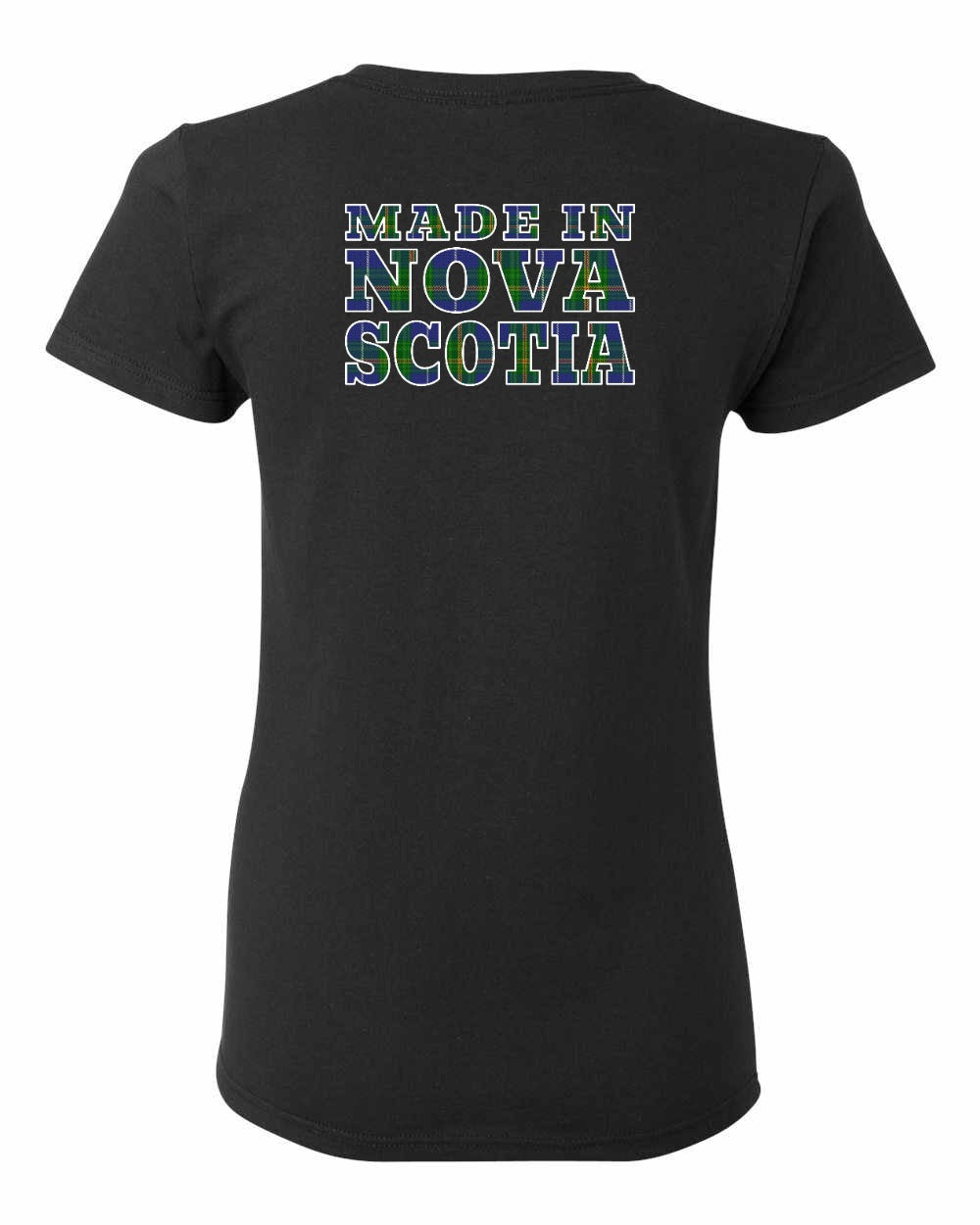 Made In Nova Scotia ( Tartan Lettering) Left Chest and Back womens-tee