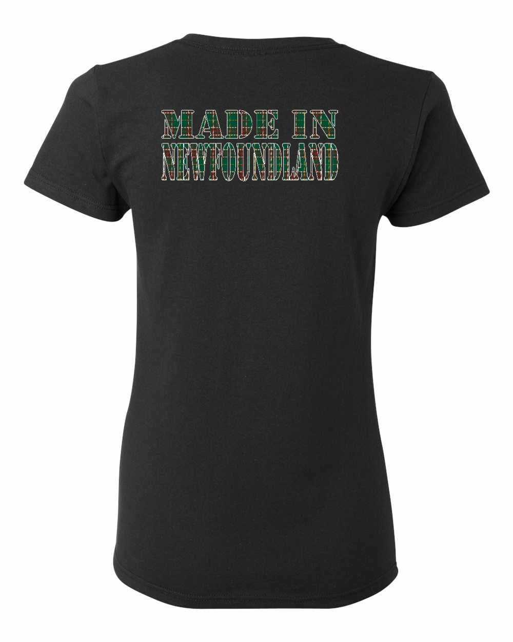 Made In NFLD ( Tartan Lettering) Left Chest and Back Women's Tee