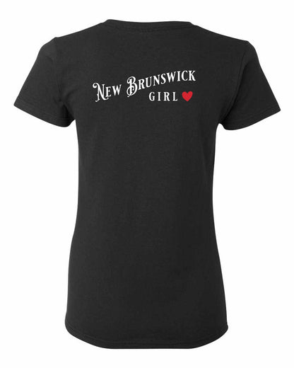 New Brunswick Girl Red Heart Left Chest and Back Women's Tee