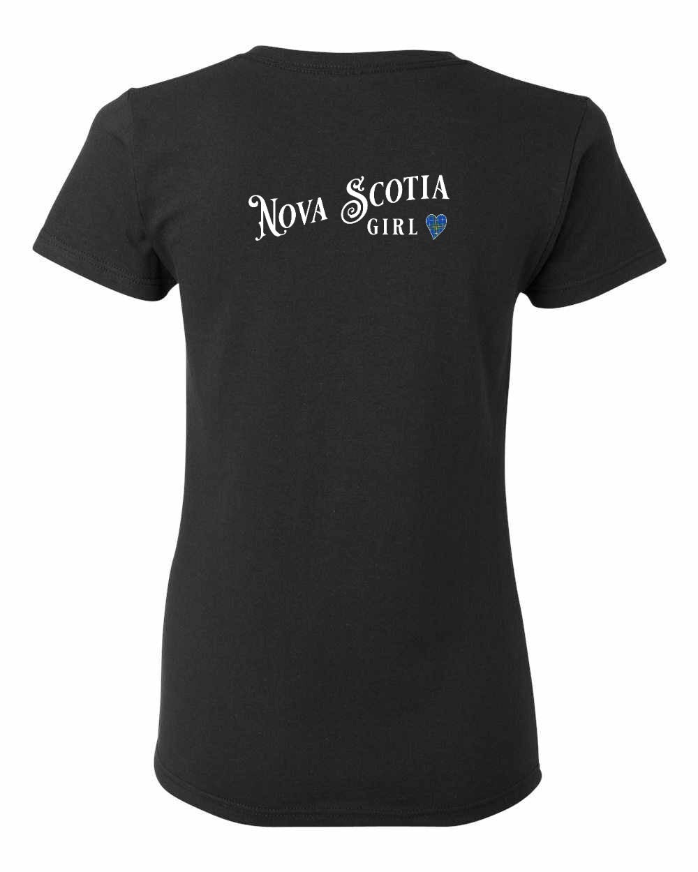 Nova Scotia Girl Tartan Heart Left Chest and Back womens-tee