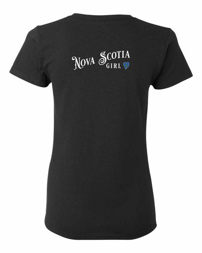 Nova Scotia Girl Tartan Heart Left Chest and Back womens-tee