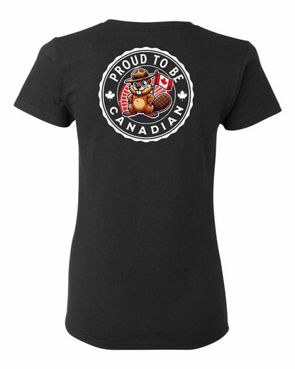 Proud to be Canadian Beaver Left Chest and Back Women's Tee