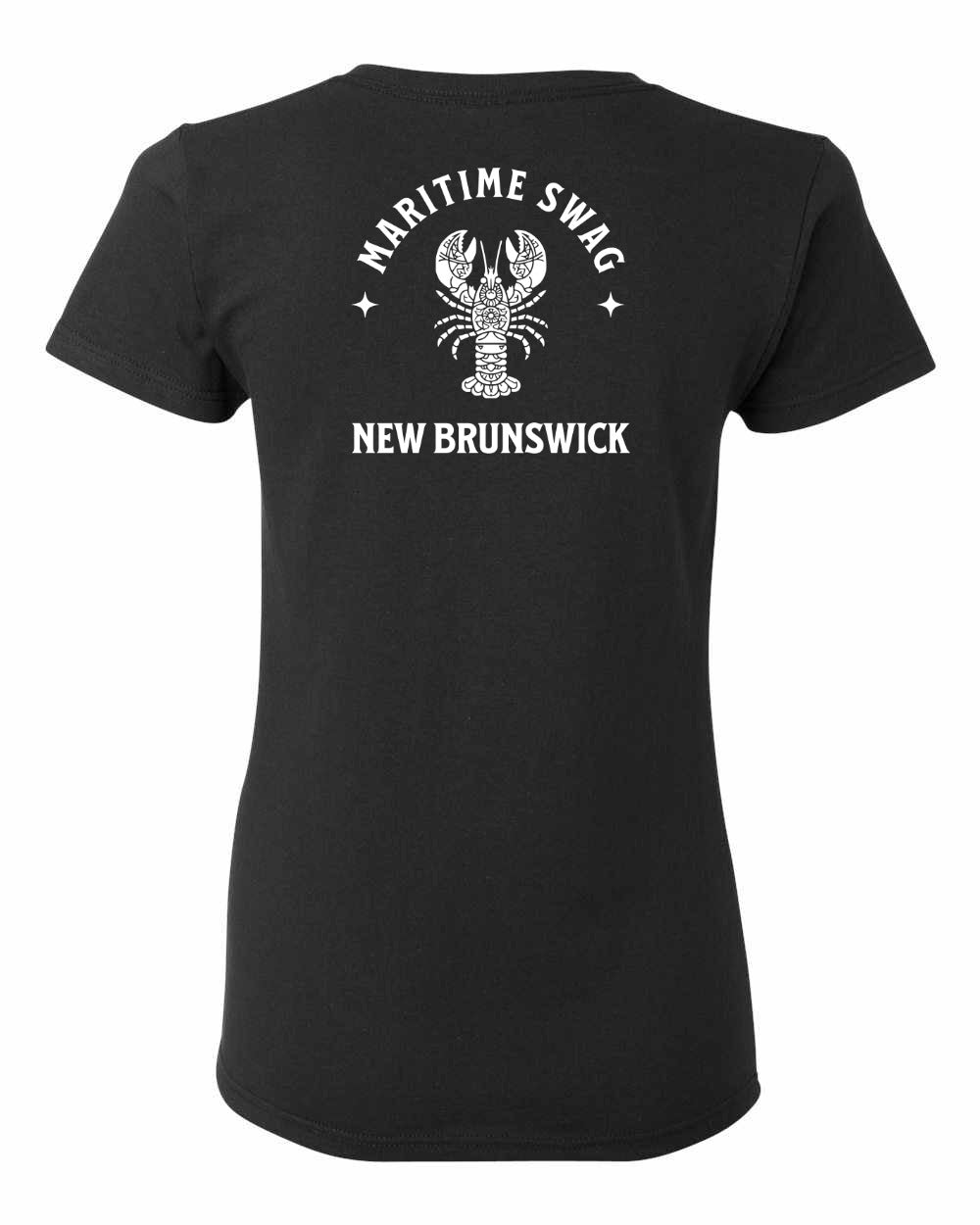 Maritime Swag New Brunswick Mandala white Lobster Left Chest and Back Women's Tee