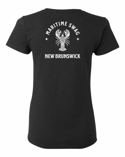 Maritime Swag New Brunswick Mandala white Lobster Left Chest and Back Women's Tee