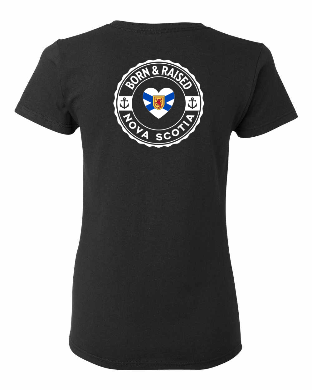 Born and Raised Heart Flag NS Left Chest and Back Women's Tee