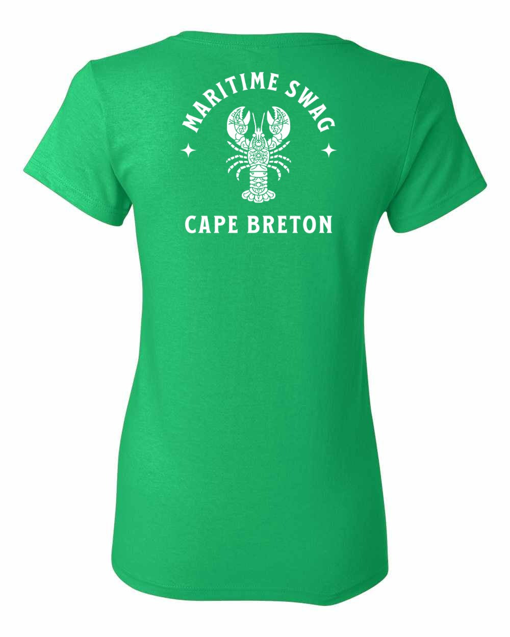 Maritime Swag Cape Breton Mandala white Lobster Left Chest and Back Women's Tee