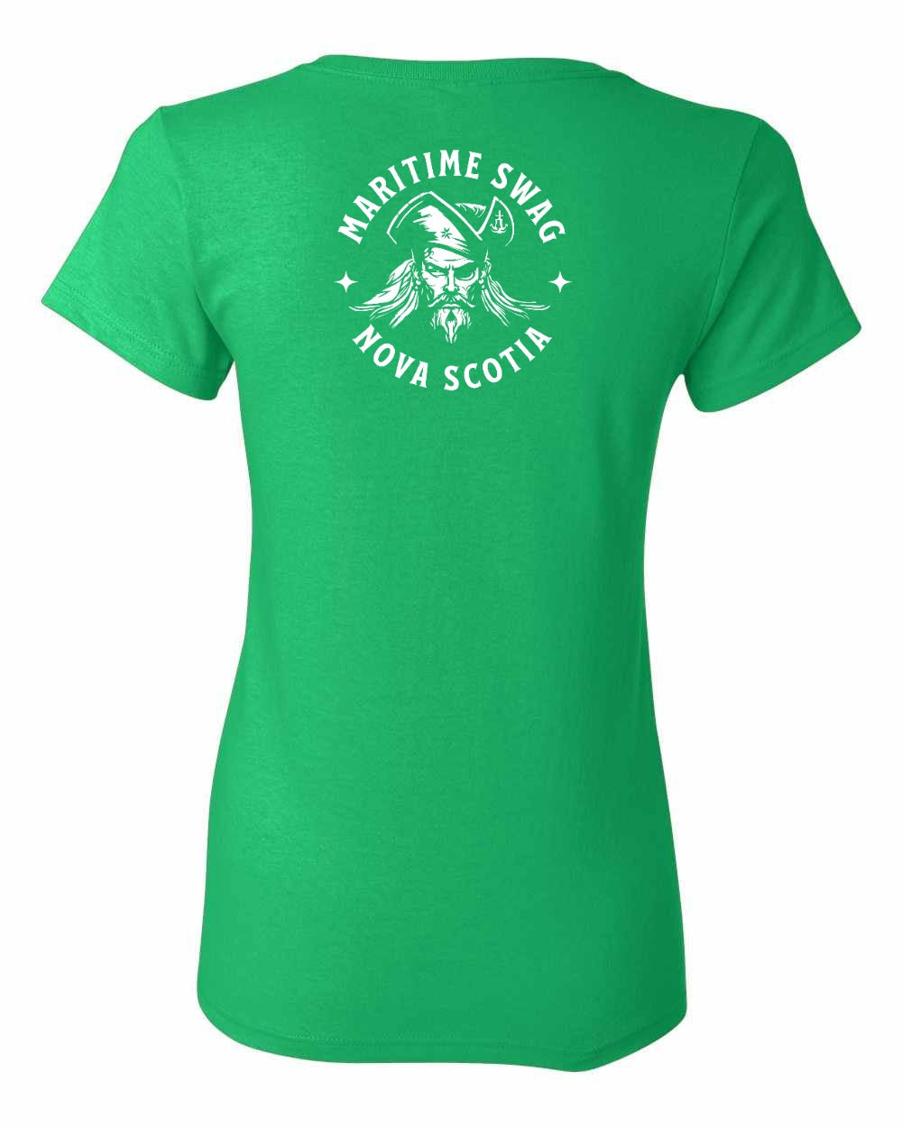 Maritime Swag Nova Scotia Pirate Left Chest and Back womens-tee