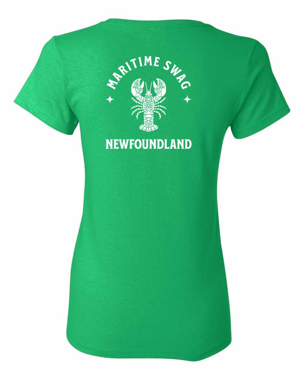 Maritime Swag NFLD Mandala white Lobster Left Chest and Back Women's Tee