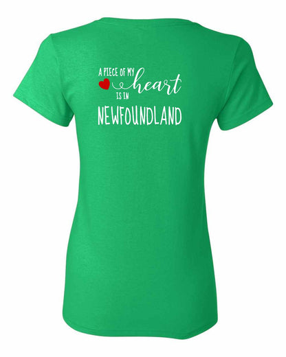A piece of My heart in Newfoundland (Red Heart) Left Chest and Back Women's Tee