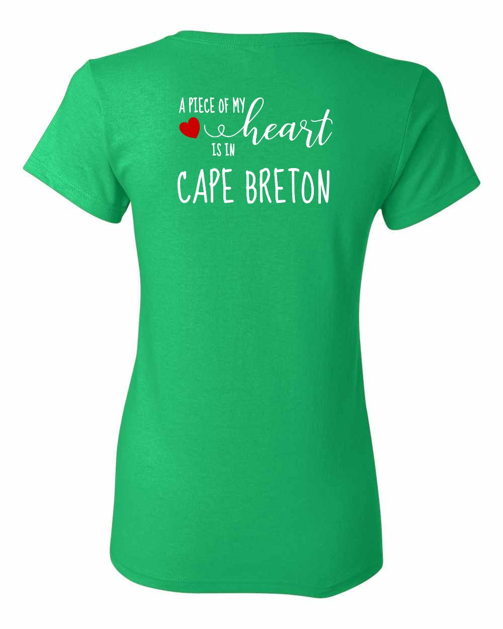 A piece of My heart in Cape Breton (Red Heart) Left Chest and Back Women's Tee