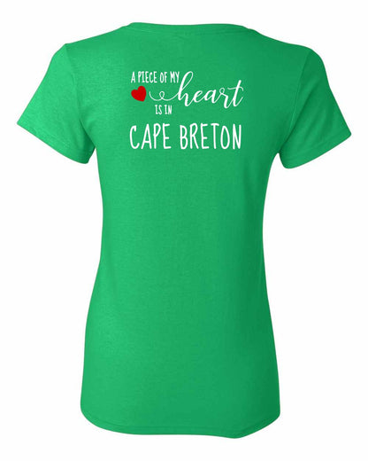 A piece of My heart in Cape Breton (Red Heart) Left Chest and Back Women's Tee