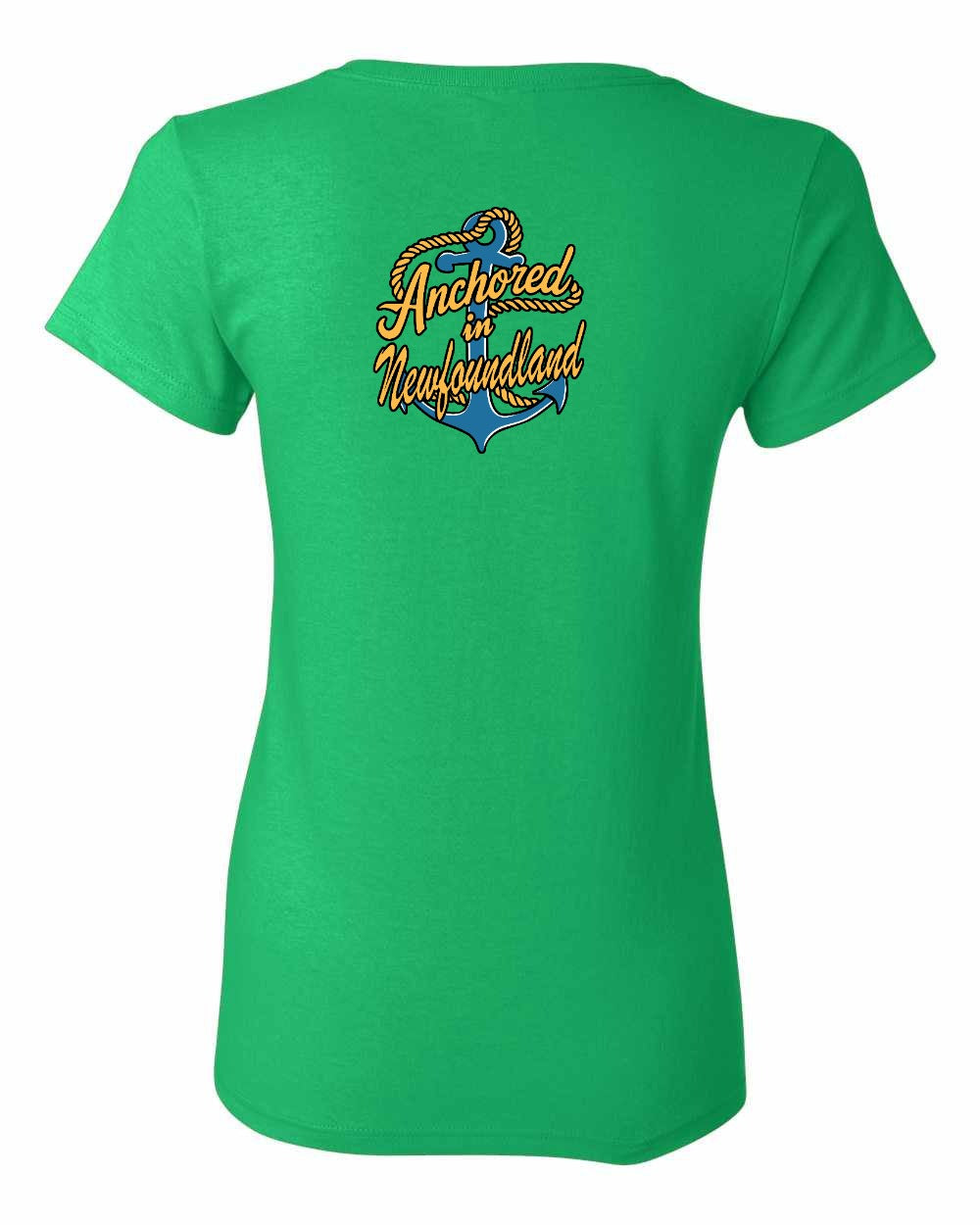 Anchored in NFLD (New Design) Left Chest and Back Women's Tee