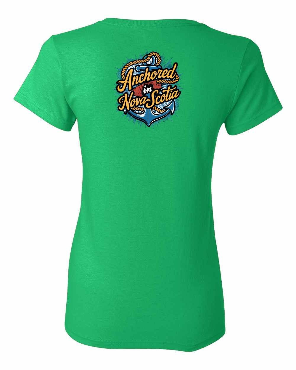 Anchored In Nova Scotia (Old Design) Left Chest and Back womens-tee