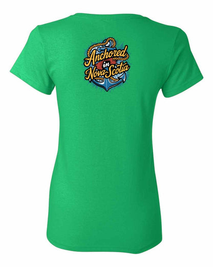 Anchored In Nova Scotia (Old Design) Left Chest and Back womens-tee