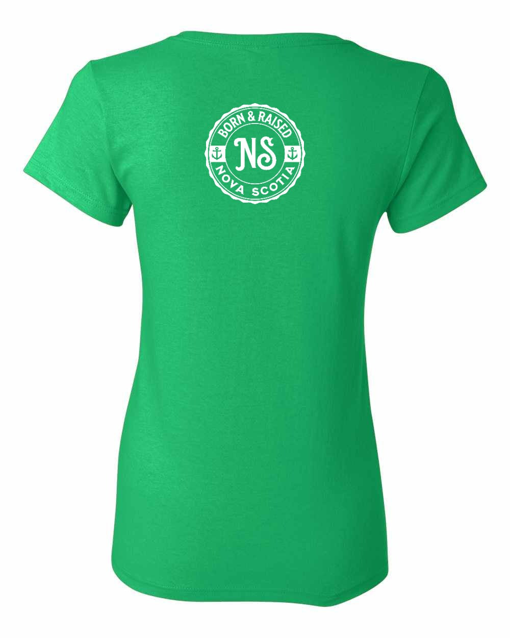 Born & Raised Nova Scotia Left Chest and Back womens-tee