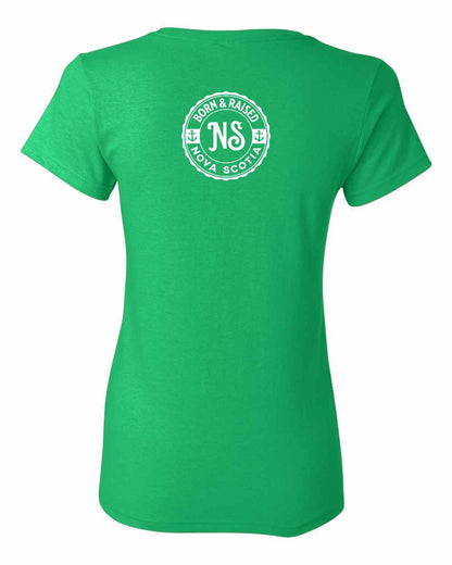 Born & Raised Nova Scotia Left Chest and Back womens-tee