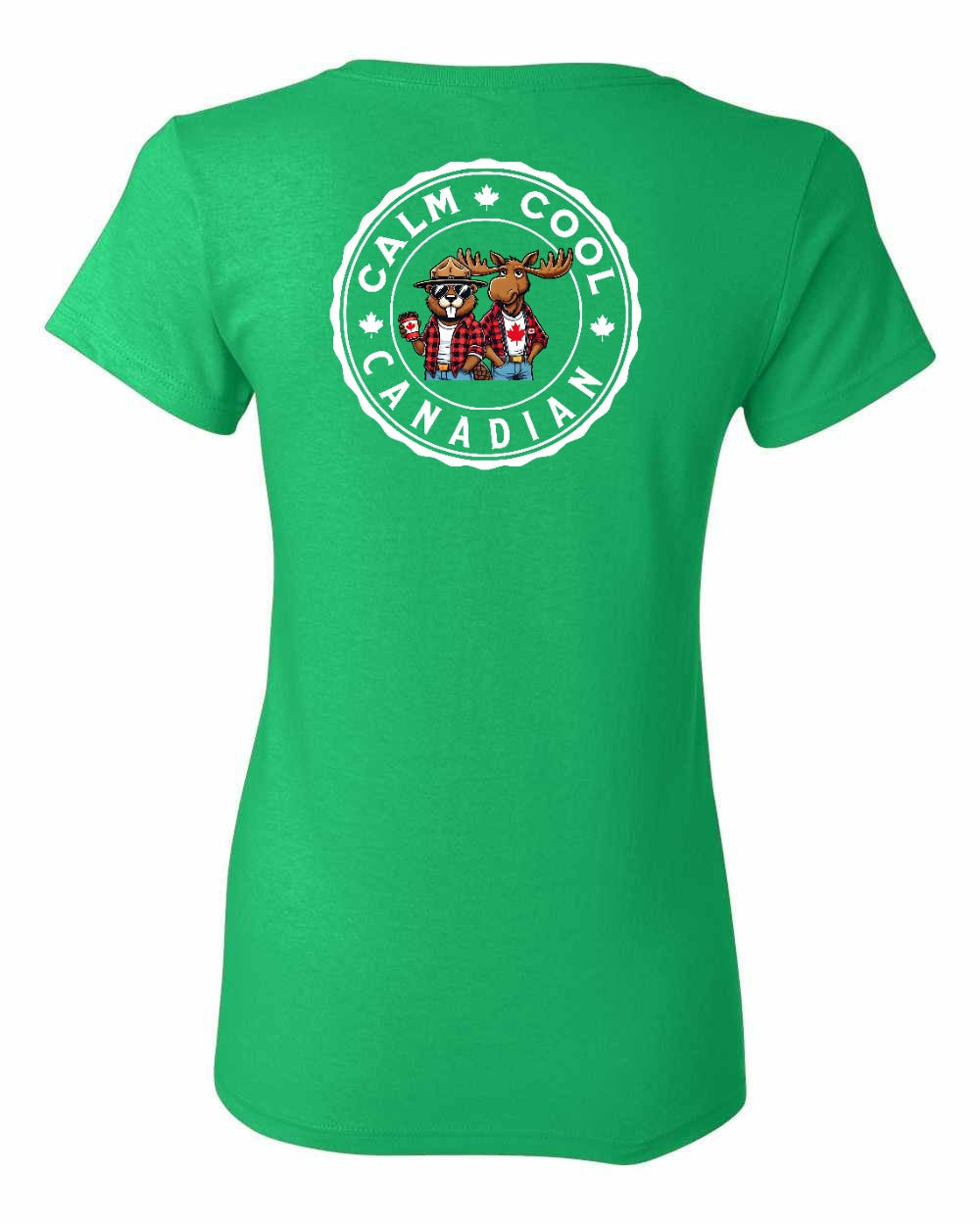 Calm Cool Canadian Beaver and Moose Left Chest and Back Women's Tee