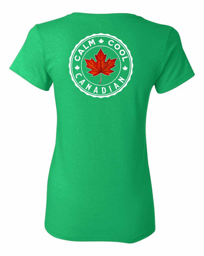 Calm Cool Canadian Leaf Left Chest And Back Women's Tee