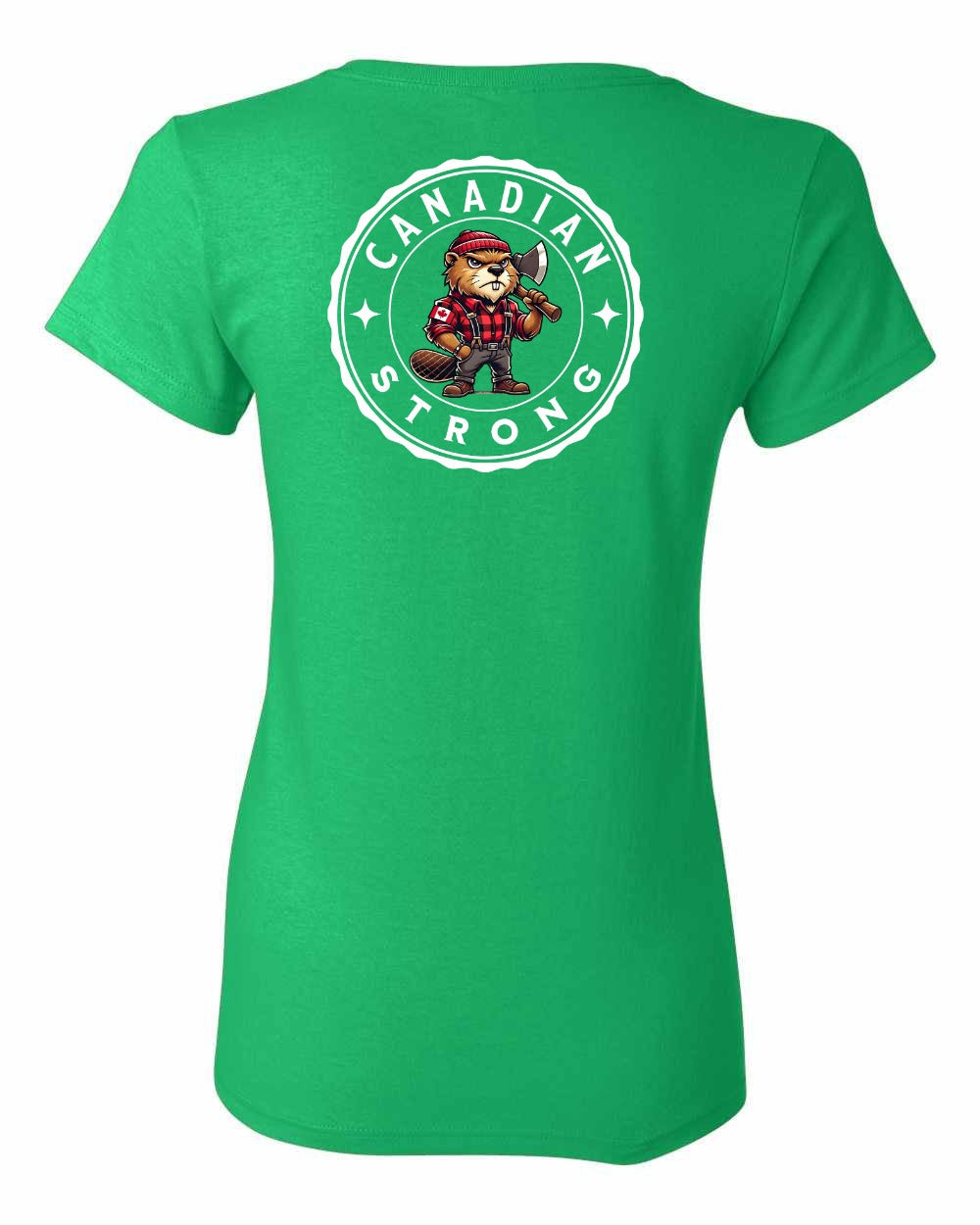 Canadian Strong Beaver Left Chest and Back Women's Tee - Gildan Canada (sewn Internationally)
