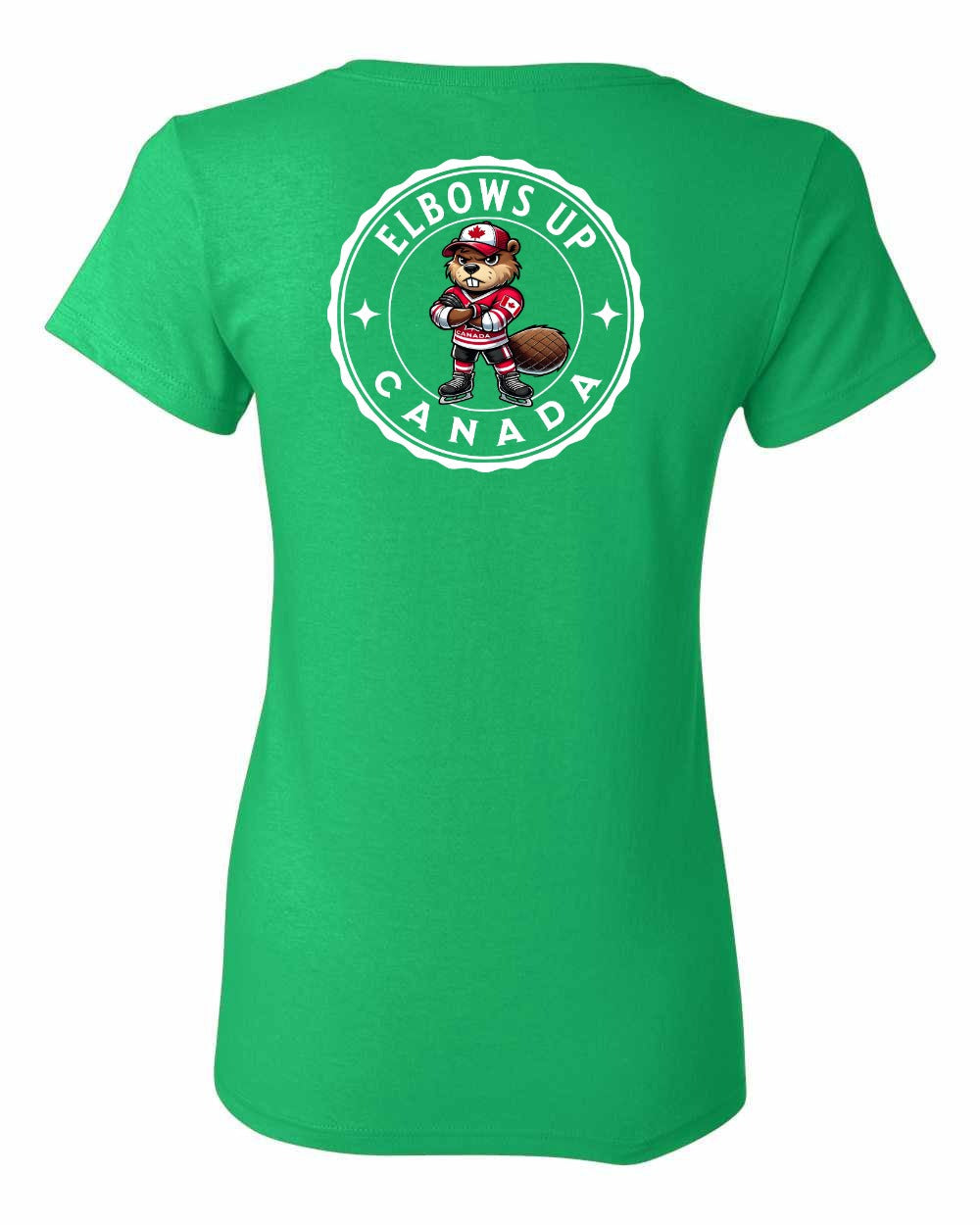 Elbows Up Beaver Left Chest and Back Women's Tee - Gildan Canada (sewn Internationally)