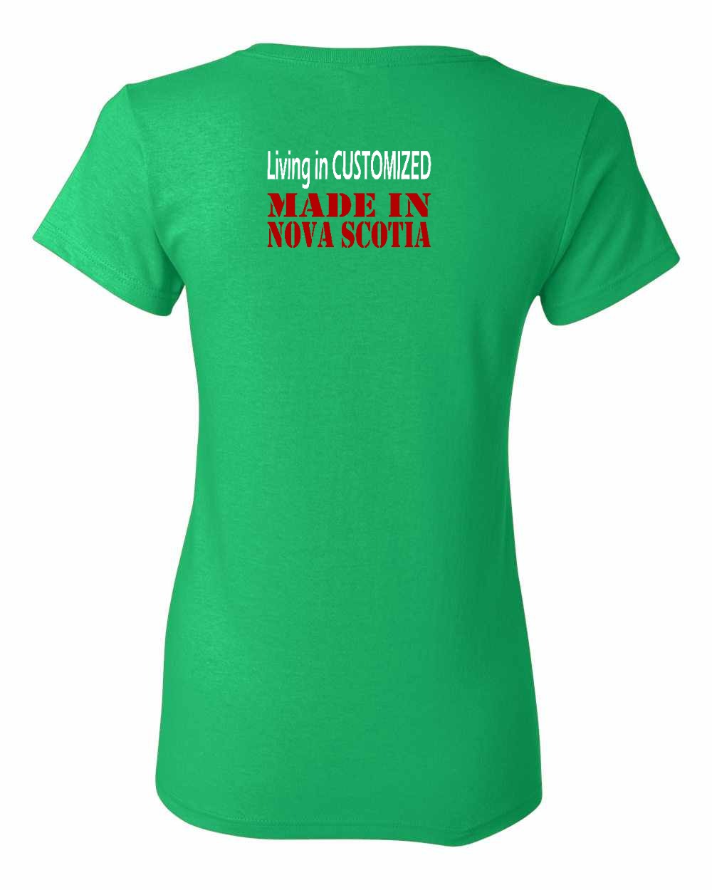 Living in Custom Made in Nova Scotia Left Chest and Back womens-tee