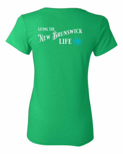 Living the New Brunswick Life blue Left Chest and Back Women's Tee