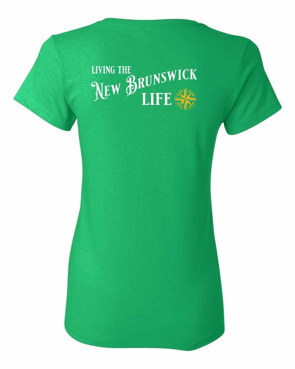 Living the New Brunswick Life yellow Left Chest and Back Women's Tee