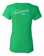 Living the NFLD Life blue Left Chest and Back Women's Tee