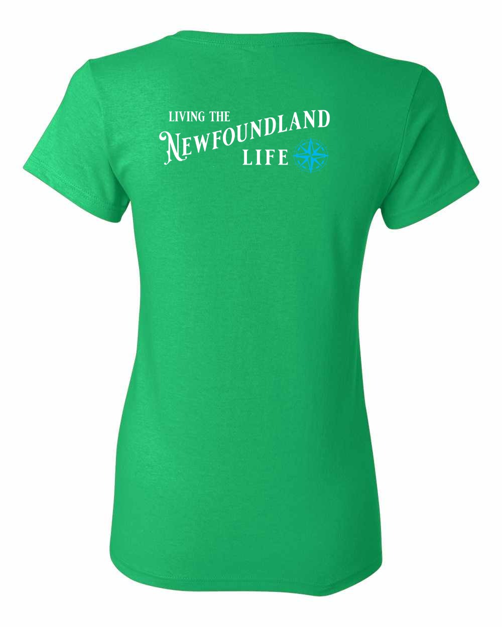 Living the Newfoundland Life blue Left Chest and Back Women's Tee