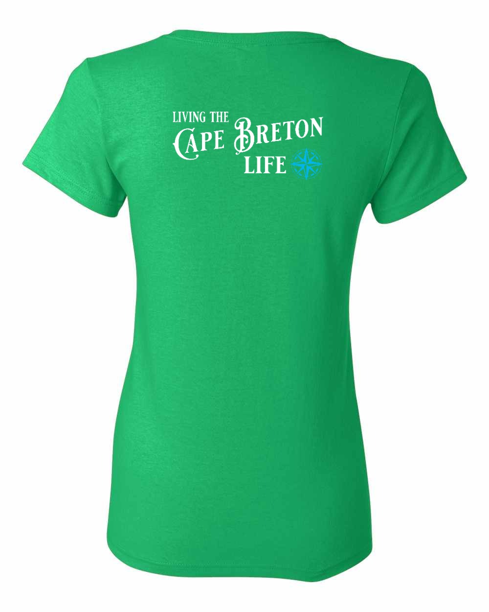 Living the Cape Breton Life blue Left Chest and Back Women's Tee