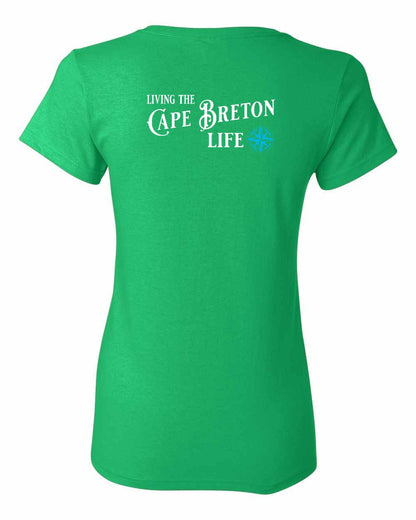 Living the Cape Breton Life blue Left Chest and Back Women's Tee