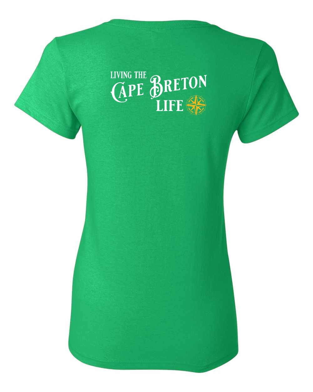Living the Cape Breton Life yellow Left Chest and Back Women's Tee